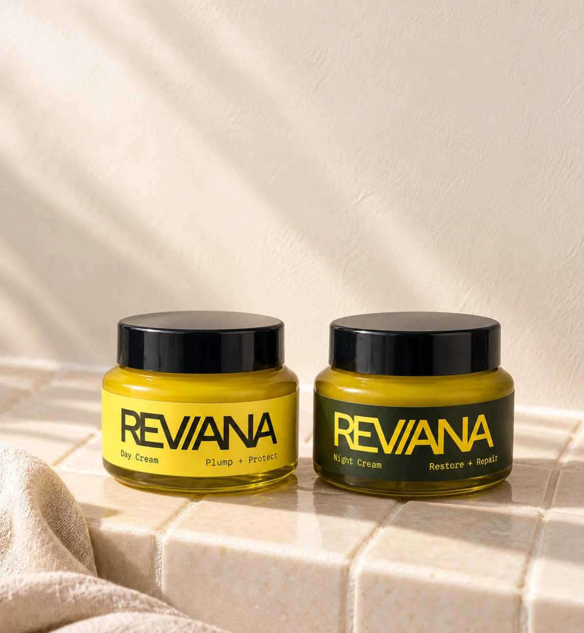 Day & Night Duo on a bathroom shelf