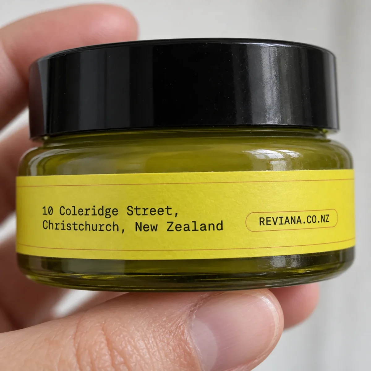 Existing Eye Cream back label showing the Christchurch address