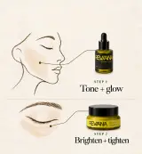 Serum across the face: tone and glow. Eye Cream under the eyes: brighten and tighten.